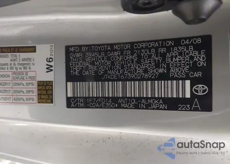 2009 Scion Tc z USA, uszkodzony, nr VIN JTKDE167390278927